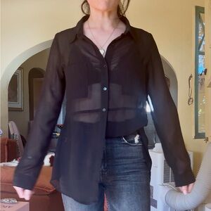 White Sheer Long Sleeve Button Down Shirt